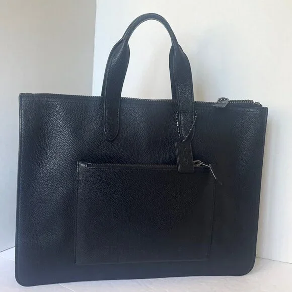 Coach Metropolitan Soft Briefcase Black Leather Laptop Bag Crossbody Slim Pocket - Picture 6 of 16